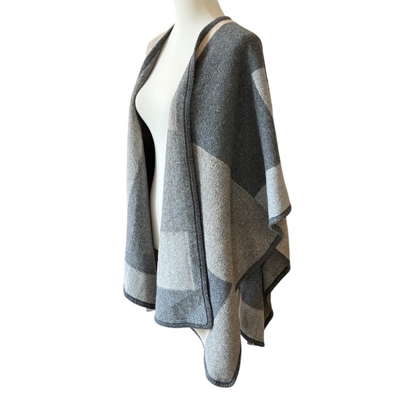 MERCANTILE PORTLAND LUXURY WRAP SHAWL CAPE COLORBLOCK  WOOL COUNTRY CHIC MODERN - Picture 4 of 10